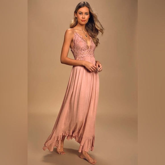 Free People Adella Maxi Slip Rose Pink Lace Dress - Picture 3 of 16